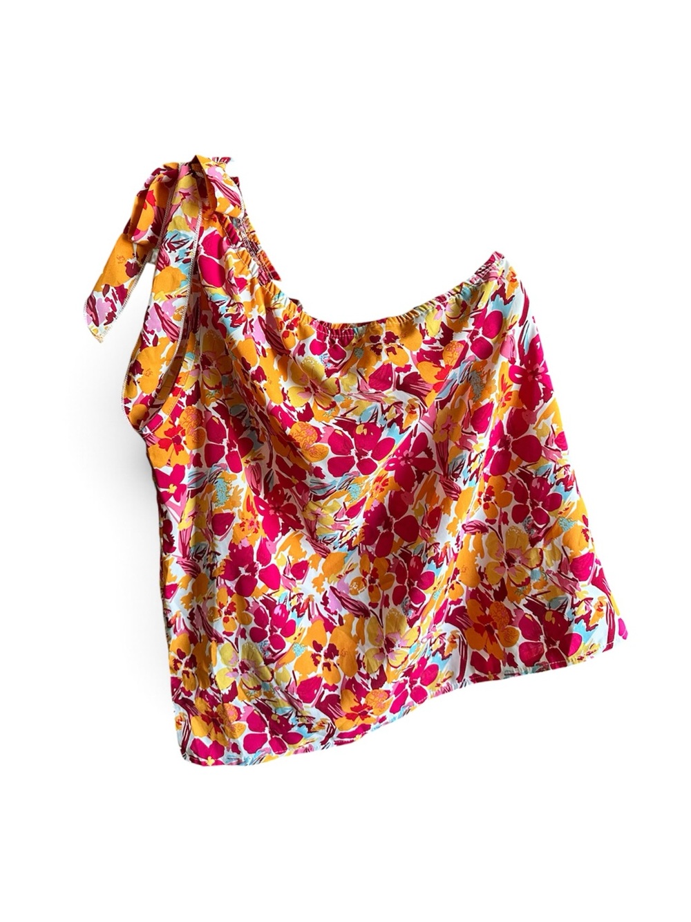 One-Shoulder Floral Top in Fuchsia & Mustard